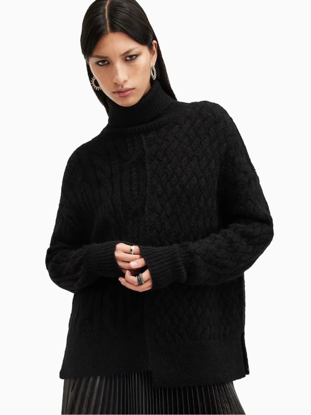 All Saints Varla Jumper Sweater Turtleneck Alpaca Wool Black Small S EUC